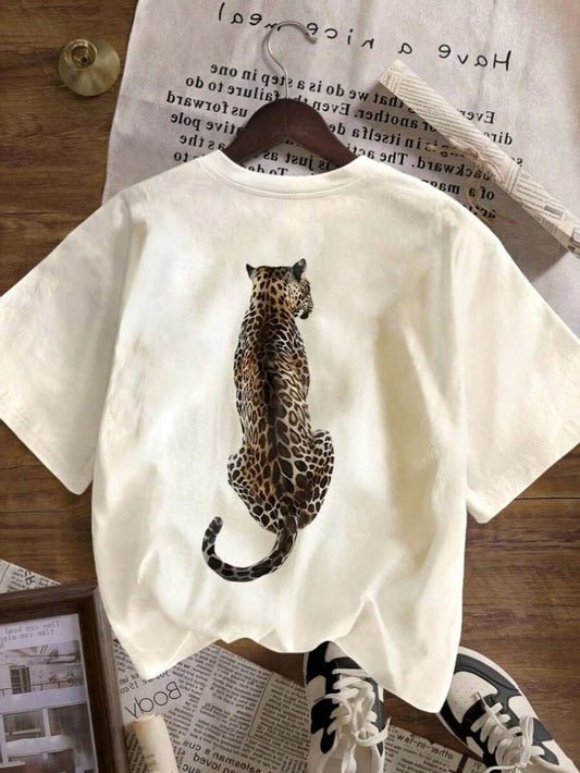SHEIN هودي كاجوال بطبعة فهد من الصوف الناعم