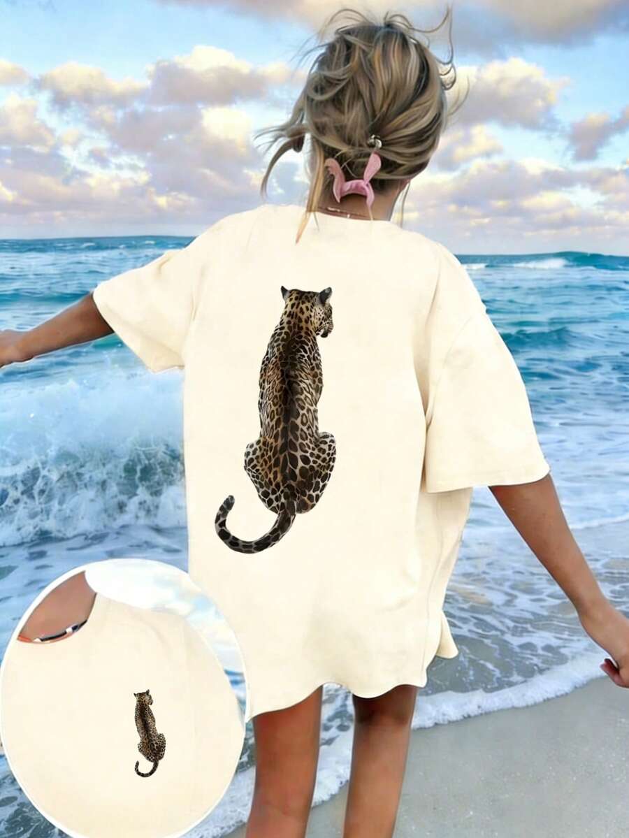 SHEIN هودي كاجوال بطبعة فهد من الصوف الناعم