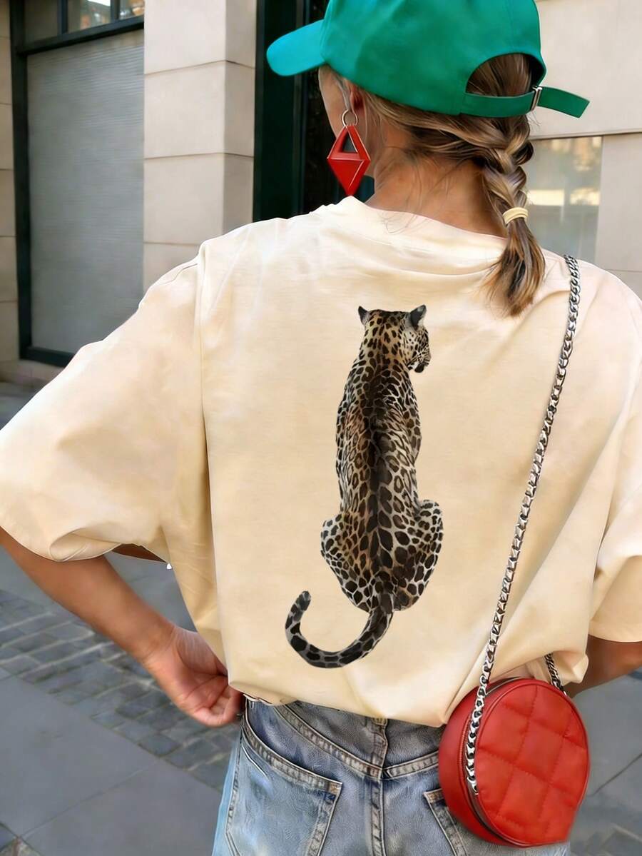 SHEIN هودي كاجوال بطبعة فهد من الصوف الناعم