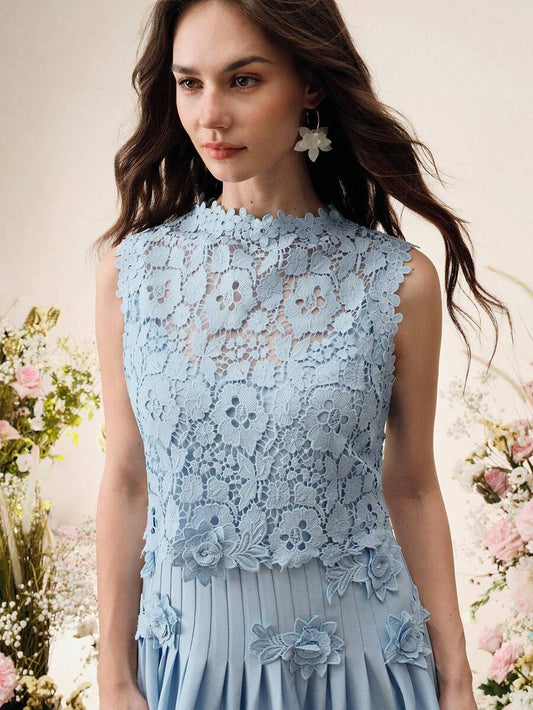 SHEIN Anewsta فستان أنيق مطرز بالزهور بدون أكمام
