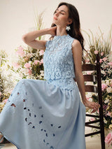 SHEIN Anewsta فستان أنيق مطرز بالزهور بدون أكمام