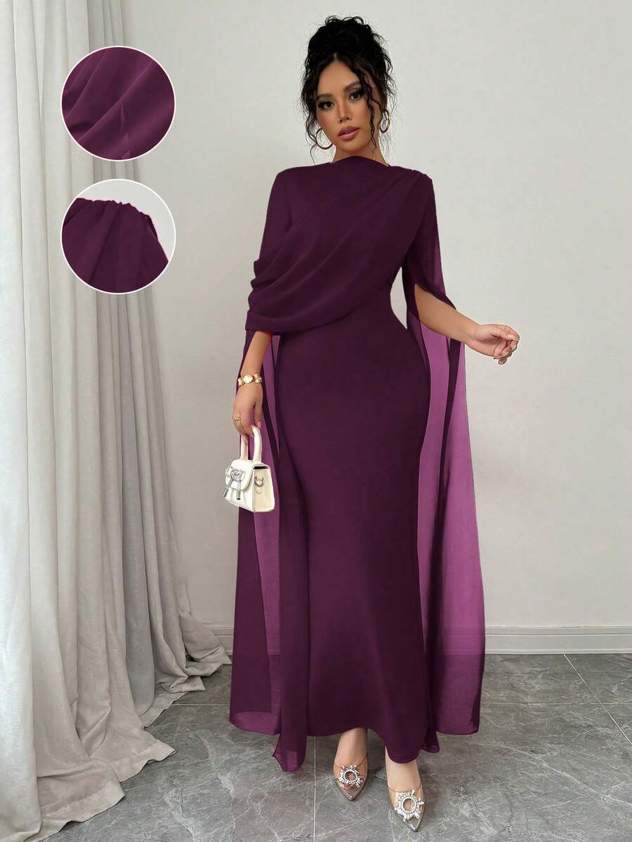 SHEIN Raffinéa فستان شيفون بودي كون بأكمام ناقوسية ممزقة بلون بنفسجي عنبي