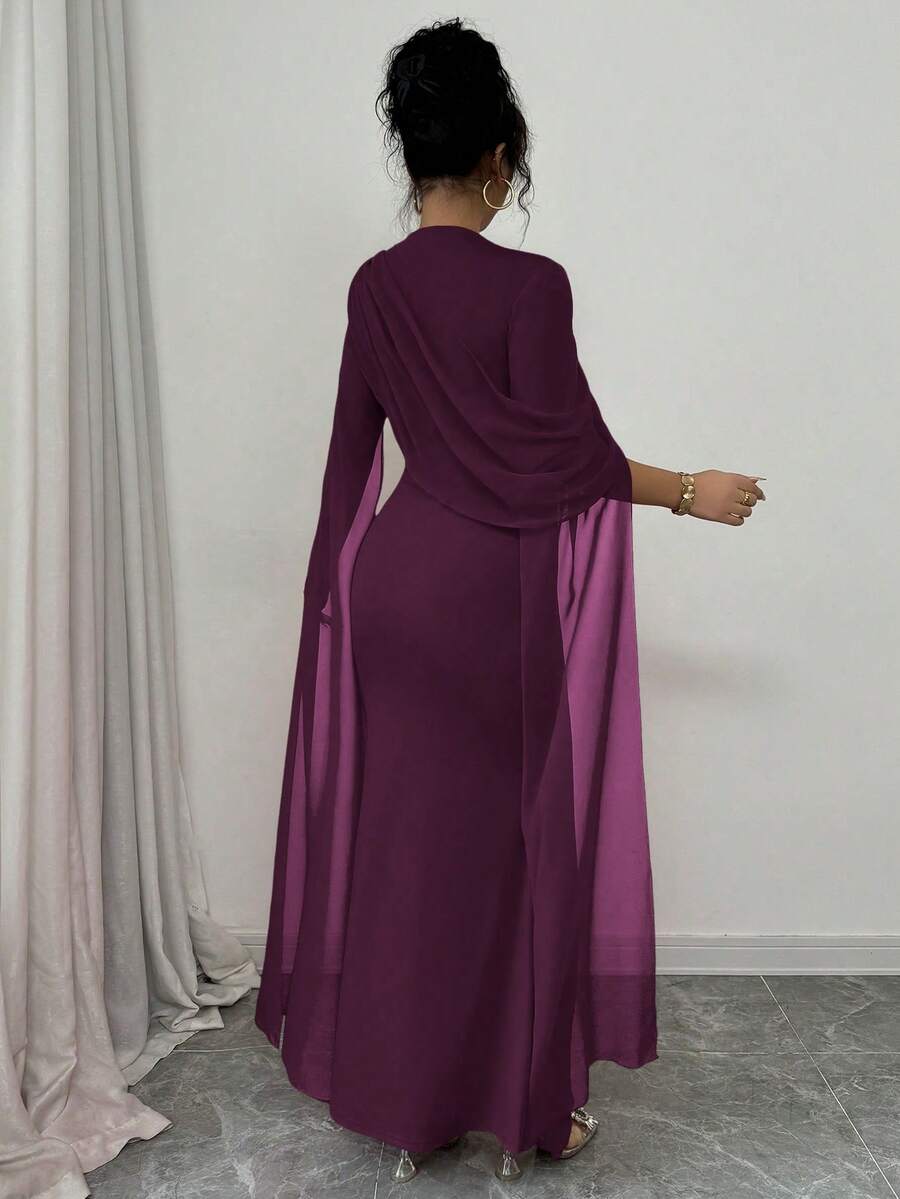 SHEIN Raffinéa فستان شيفون بودي كون بأكمام ناقوسية ممزقة بلون بنفسجي عنبي
