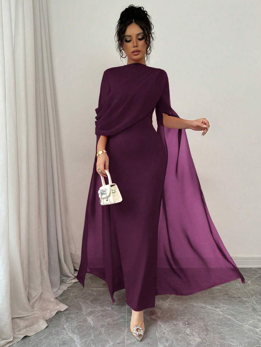 SHEIN Raffinéa فستان شيفون بودي كون بأكمام ناقوسية ممزقة بلون بنفسجي عنبي