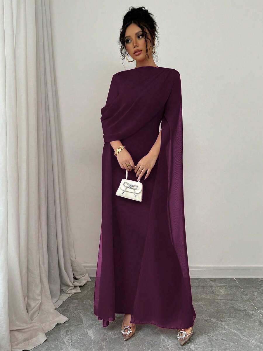 SHEIN Raffinéa فستان شيفون بودي كون بأكمام ناقوسية ممزقة بلون بنفسجي عنبي