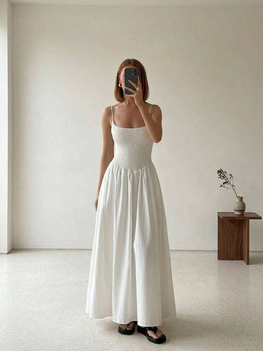 SHEIN MOD فستان كاميسول أبيض بتصميم مجعد على الجسم