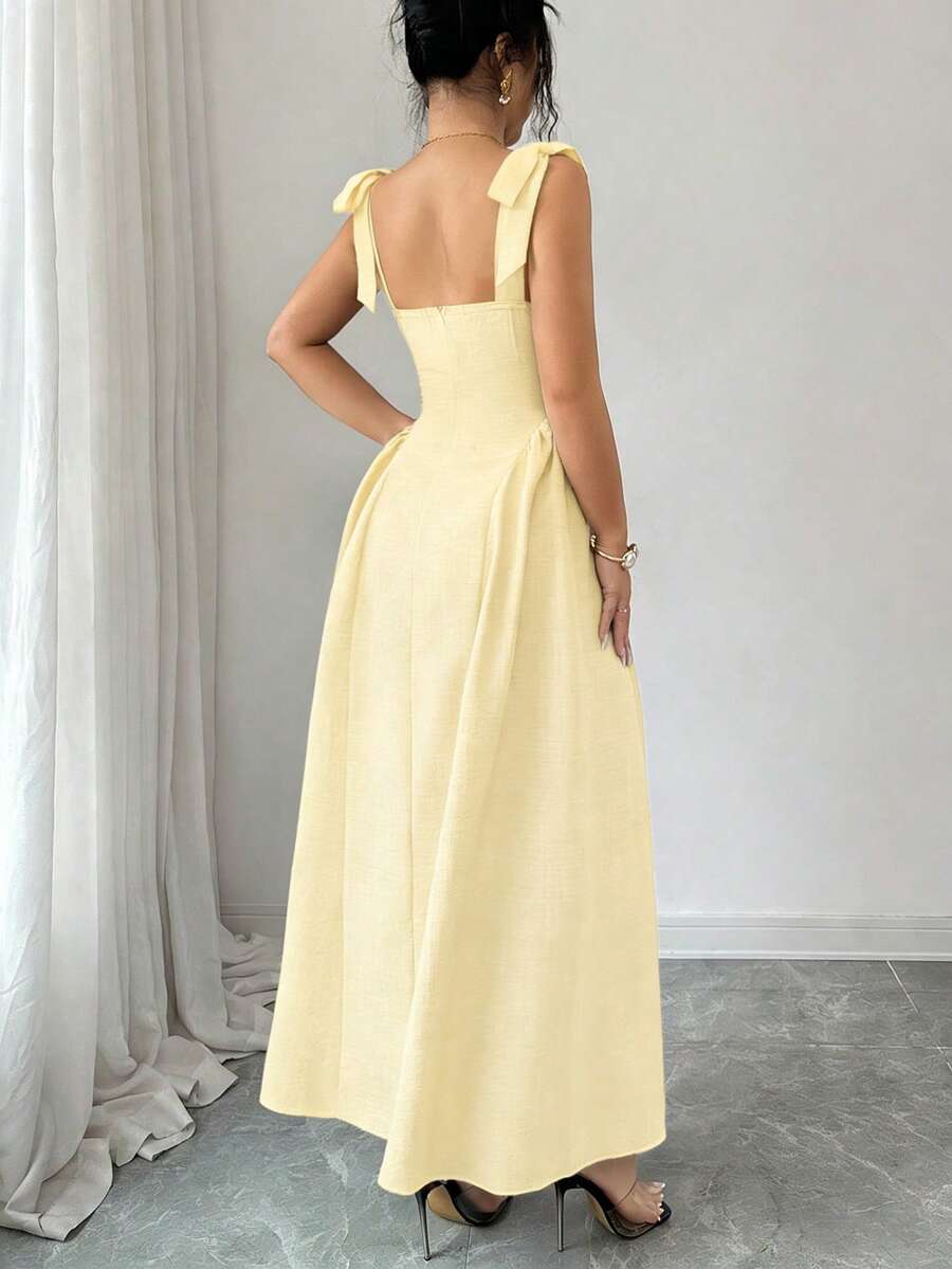 SHEIN Elenzga فستان أصفر بنسيج ملمس ثنائي اللون وربطة كتف