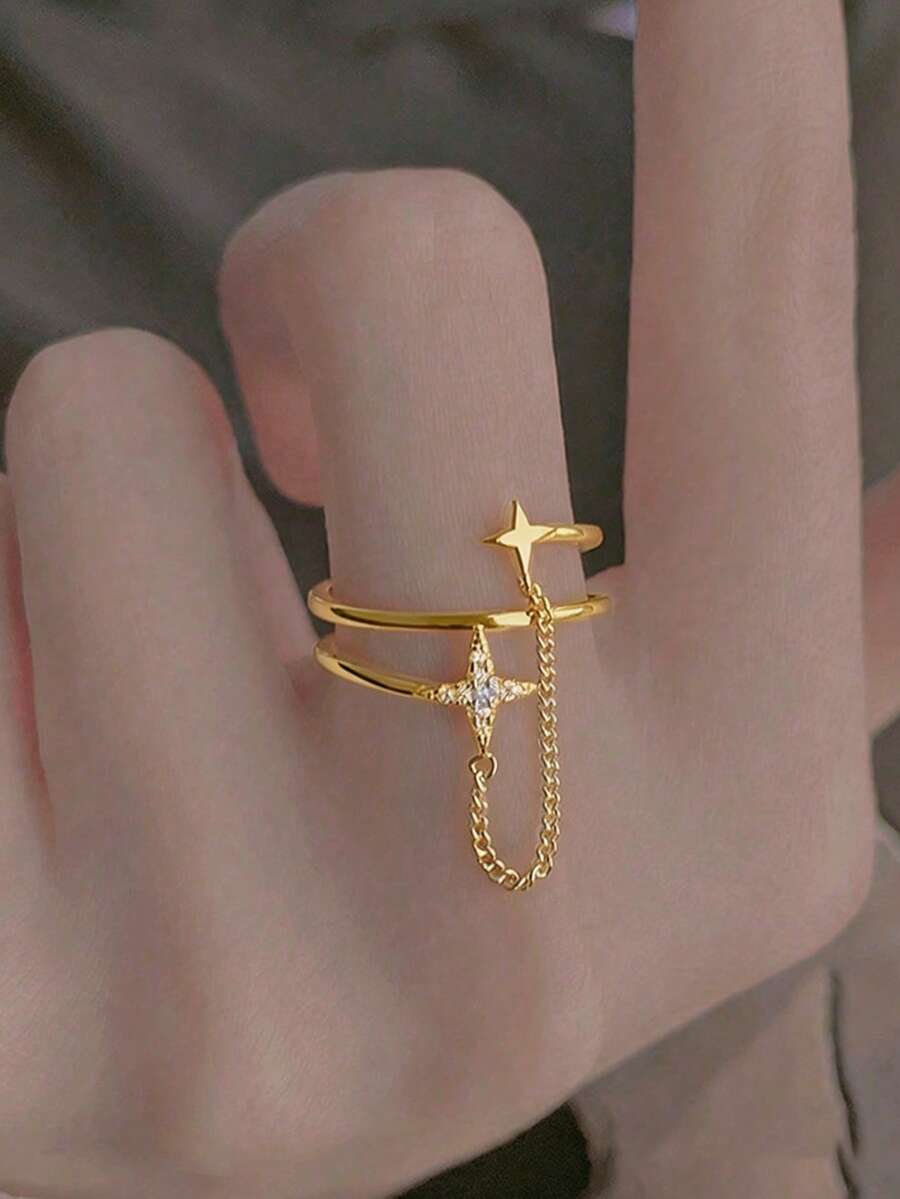 SHEIN خاتم نجمي مزدوج الطبقة بتصميم فريد
