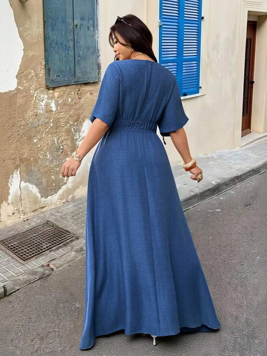 SHEIN Vionelle فستان أزرق للمقاسات الكبيرة بدون أكمام بخصر مطوي