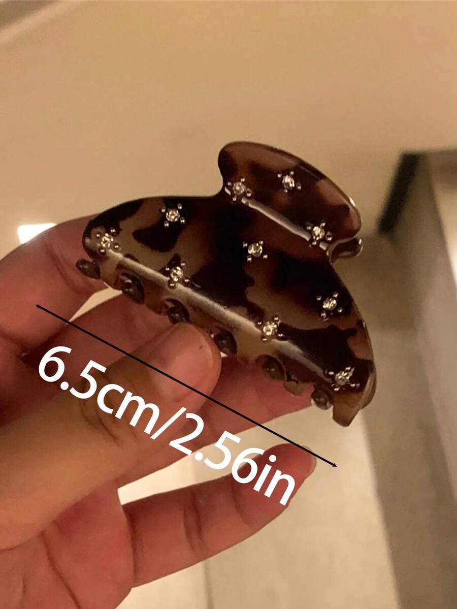SHEIN مشابك شعر قطعتين بتصميم سلحفاة بلاستيكية مرصعة بالراين