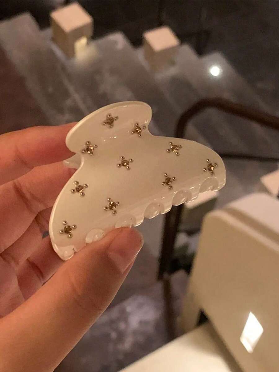 SHEIN مشابك شعر قطعتين بتصميم سلحفاة بلاستيكية مرصعة بالراين