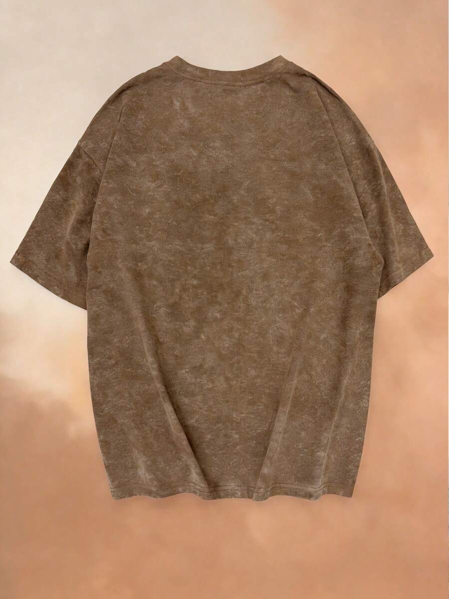 SHEIN تي شيرت نسائي بني بطبعة وجه نمر بتأثير تاي داي