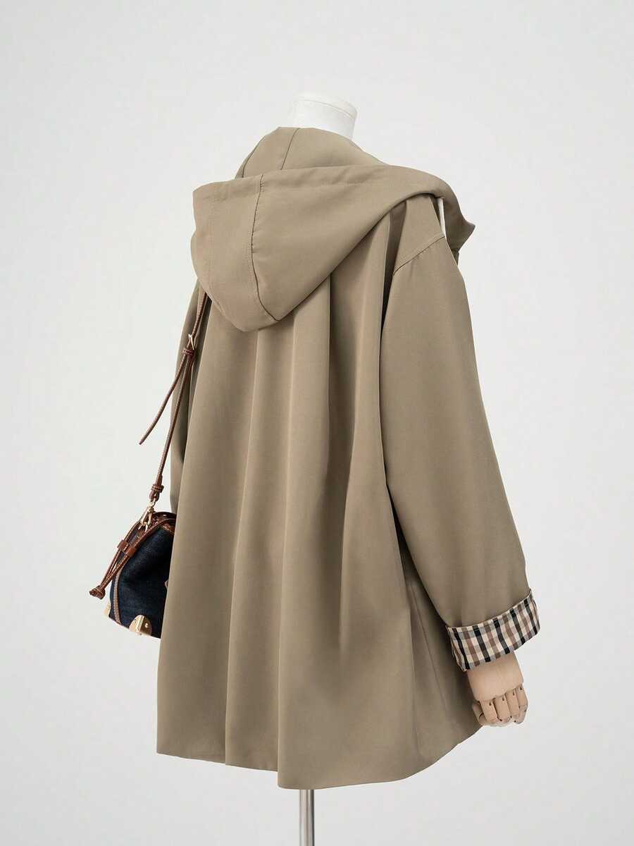 SHEIN معطف ترنش نسائي مبطن بغطاء رأس وقصة فضفاضة