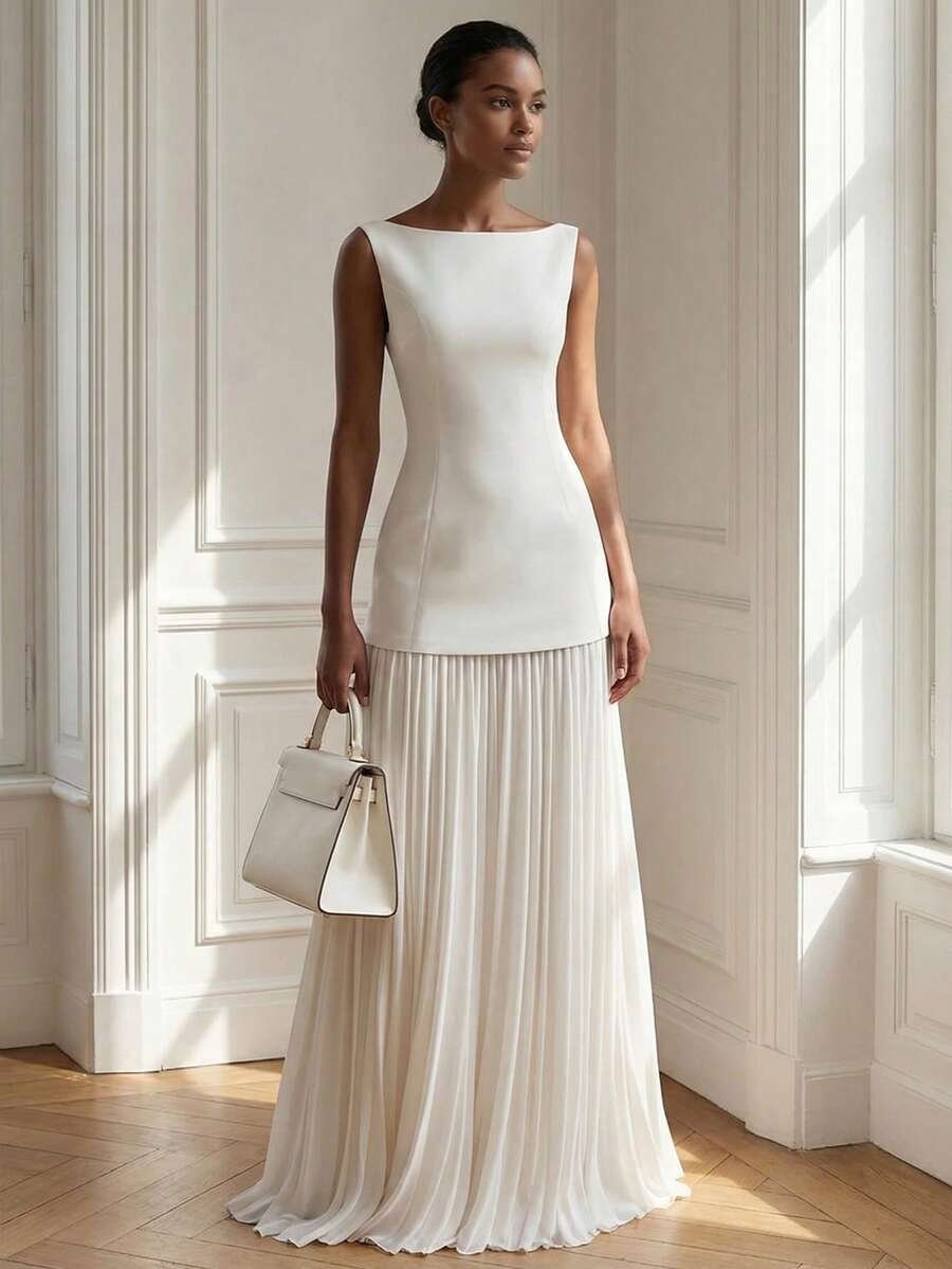 SHEIN فستان أبيض أنيق مطوي