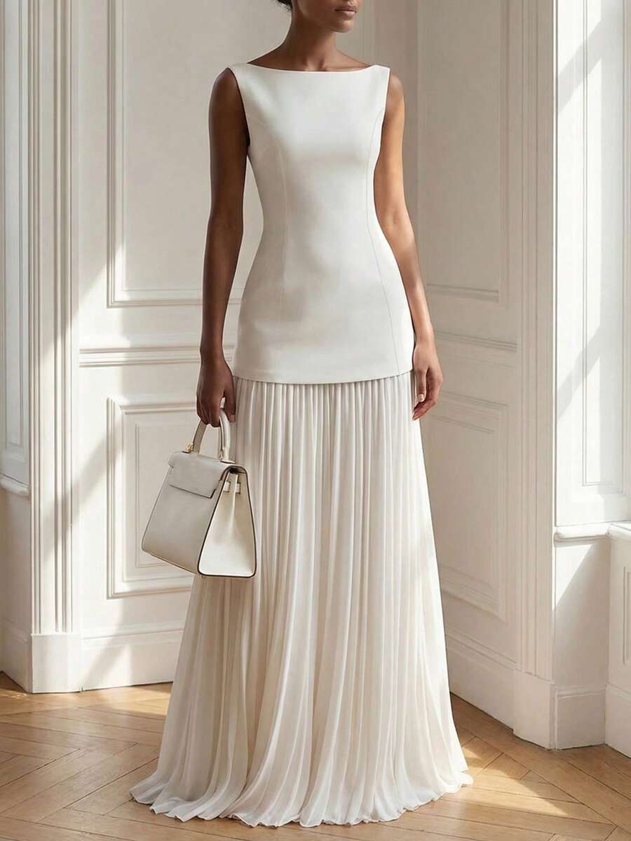 SHEIN فستان أبيض أنيق مطوي