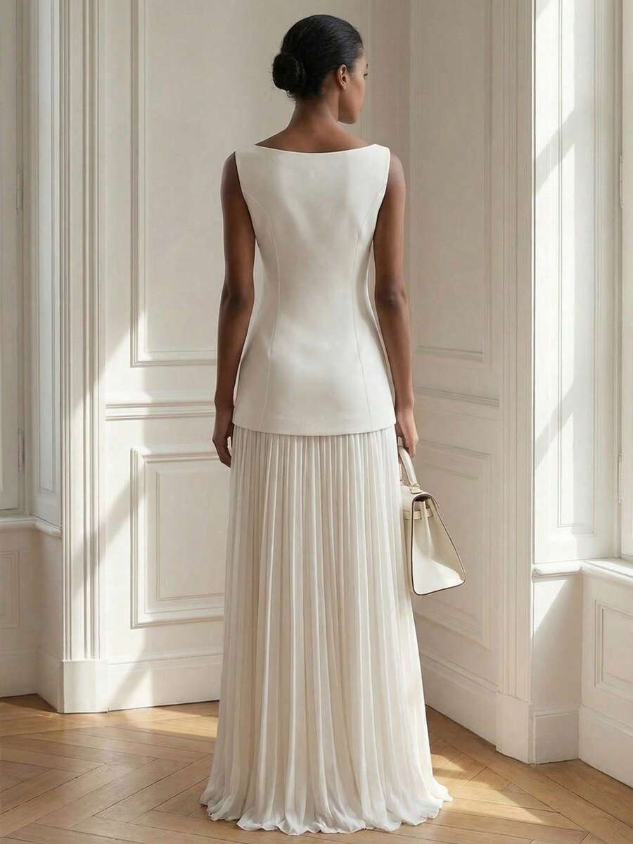SHEIN فستان أبيض أنيق مطوي