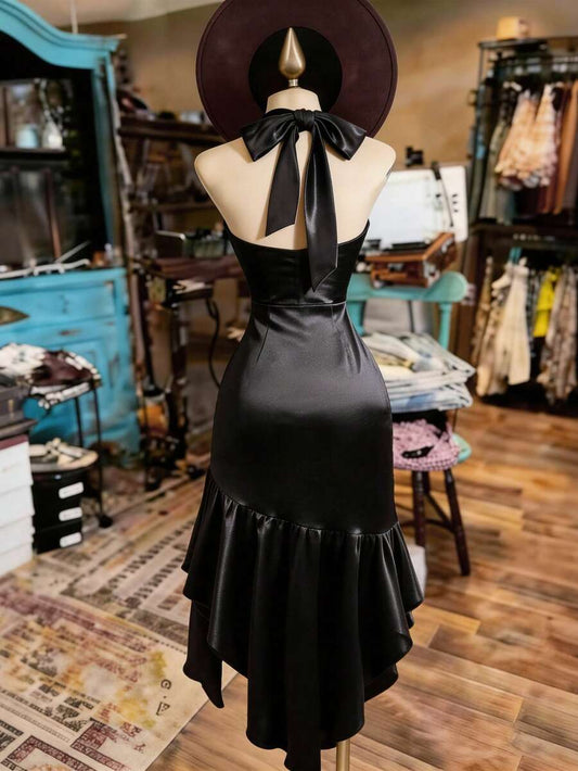 SHEIN Franclia فستان سهرة أسود بياقة حلقية وذيل مكشكش