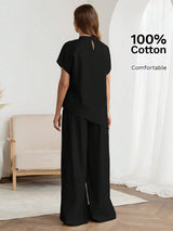 SHEIN Easowa طقم نسائي قطعتين بلوزة فضفاضةهس وبنطال طويل