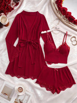 SHEIN طقم لانجري 3 قطع من قميص كامي وشورت وروب بحزام