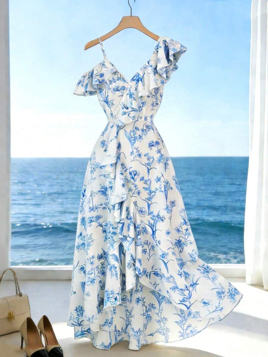 SHEIN Elenzga فستان كاجوال بكتف غير متماثل وذيل متدلي