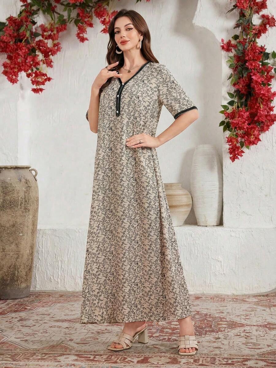 SHEIN Al Najma فستان عربي أنيق بألواح ملونة