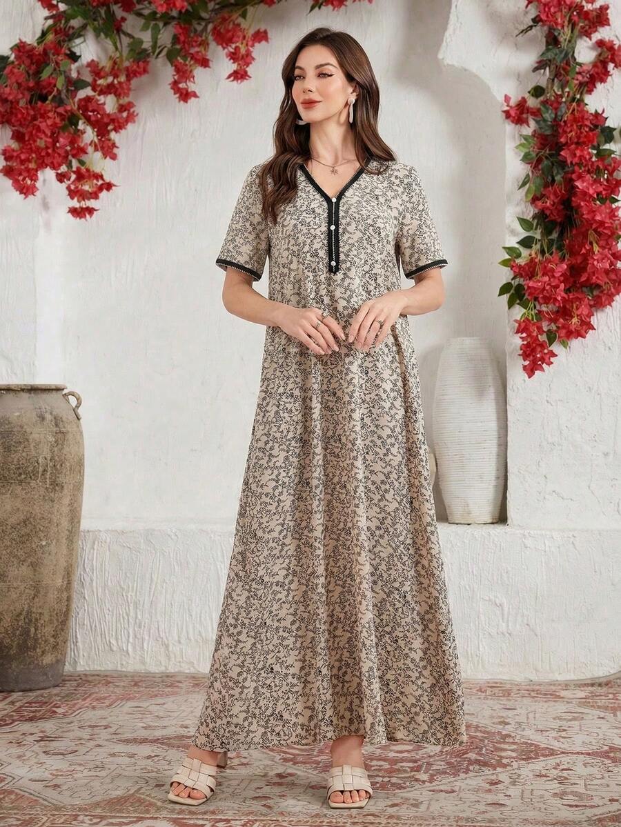 SHEIN Al Najma فستان عربي أنيق بألواح ملونة