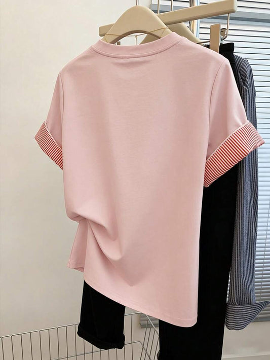 SHEIN Resyla تي شيرت نسائي مطرز بألوان وردية