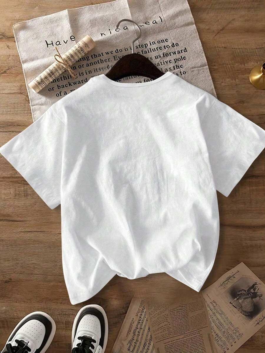 SHEIN تي شيرت كاجوال مطبوع بأكمام قصيرة للنساء