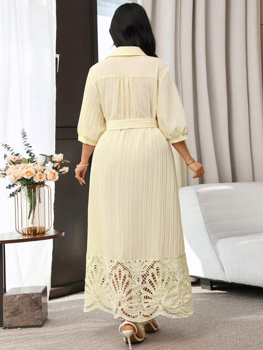 SHEIN Modelyn فستان مقاس كبير بلون أوزة صفراء بتصميم مفتوح وأزرار أمامية