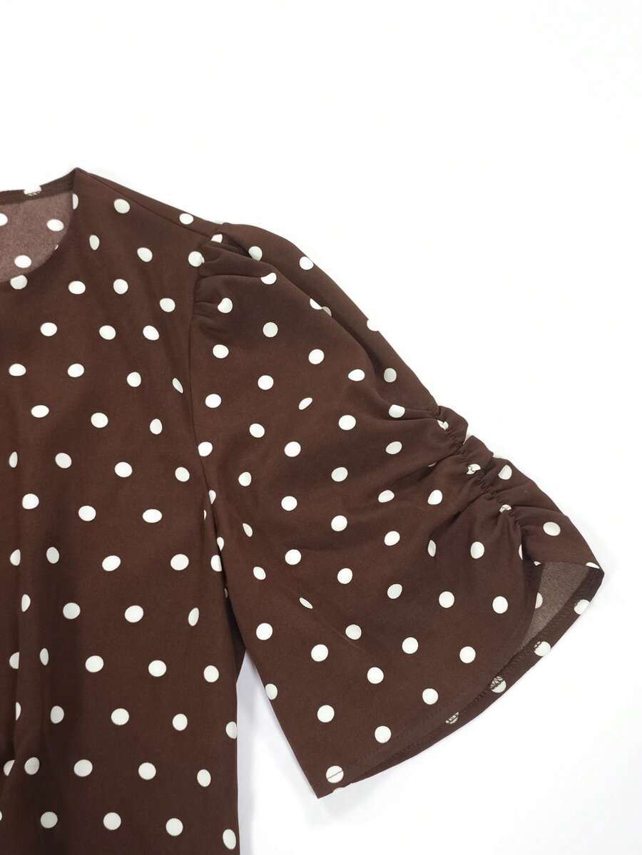 SHEIN Franclia بلوزة منقطة بتصميم غير متماثل بلون بني