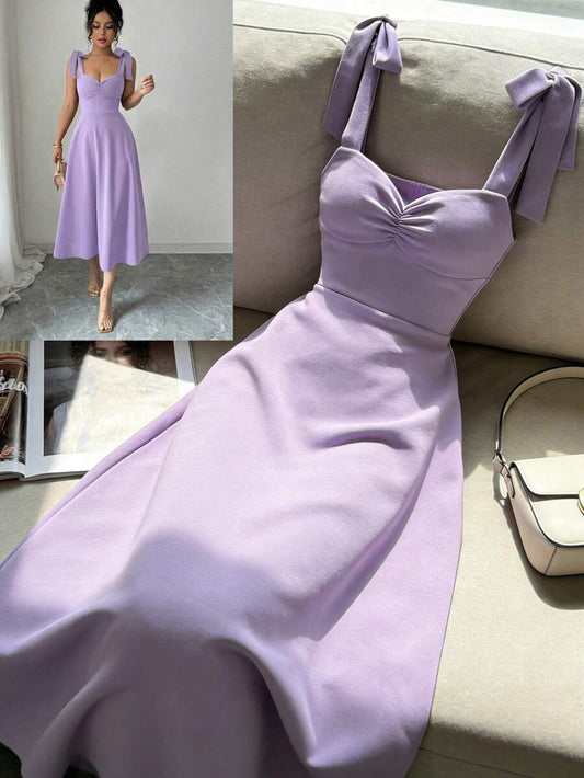 SHEIN ELENZGA فستان رومانسي بخصر مربوط بدون أكمام بلون أرجواني