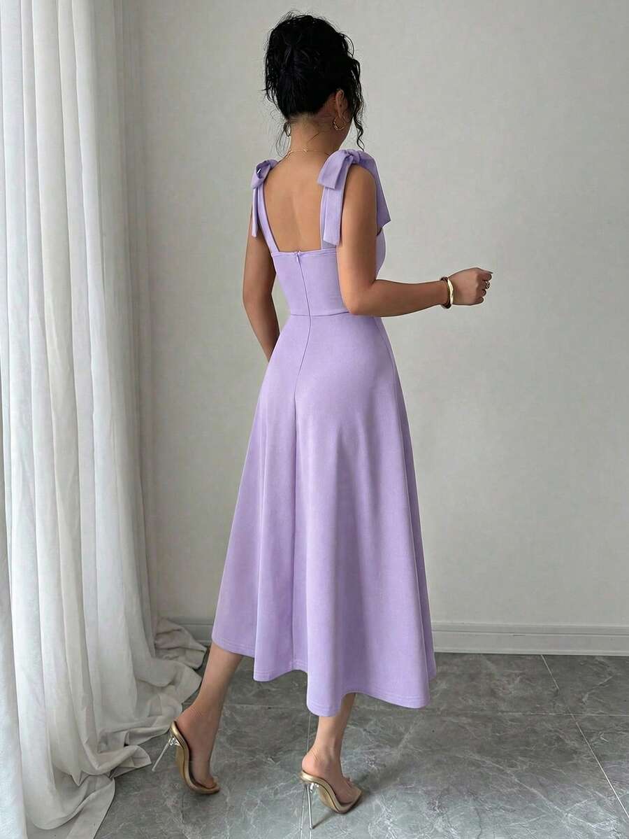 SHEIN ELENZGA فستان رومانسي بخصر مربوط بدون أكمام بلون أرجواني