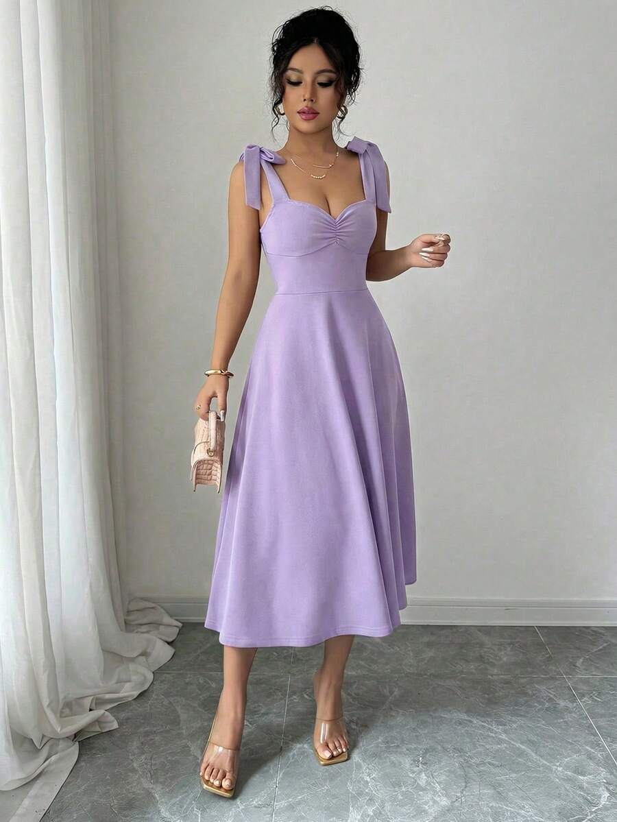 SHEIN ELENZGA فستان رومانسي بخصر مربوط بدون أكمام بلون أرجواني