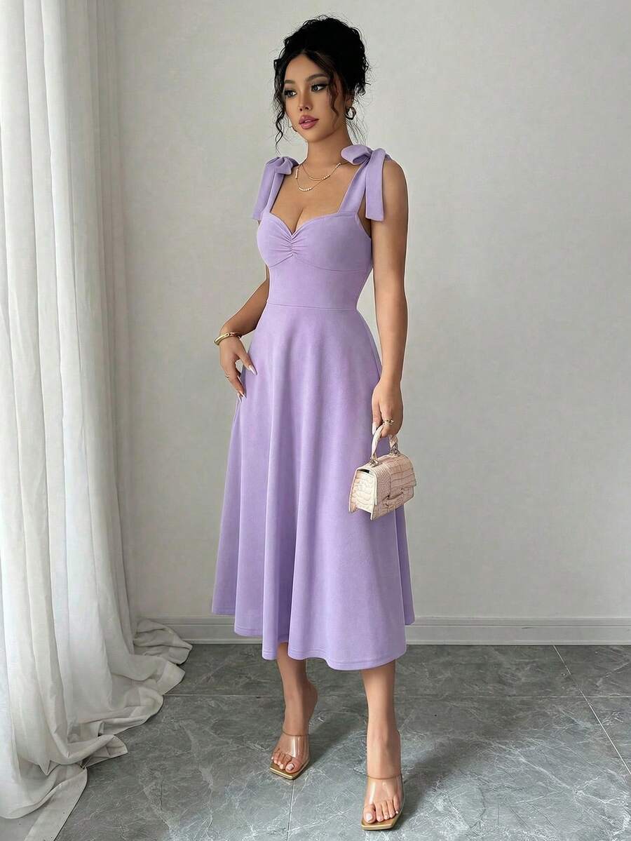 SHEIN ELENZGA فستان رومانسي بخصر مربوط بدون أكمام بلون أرجواني