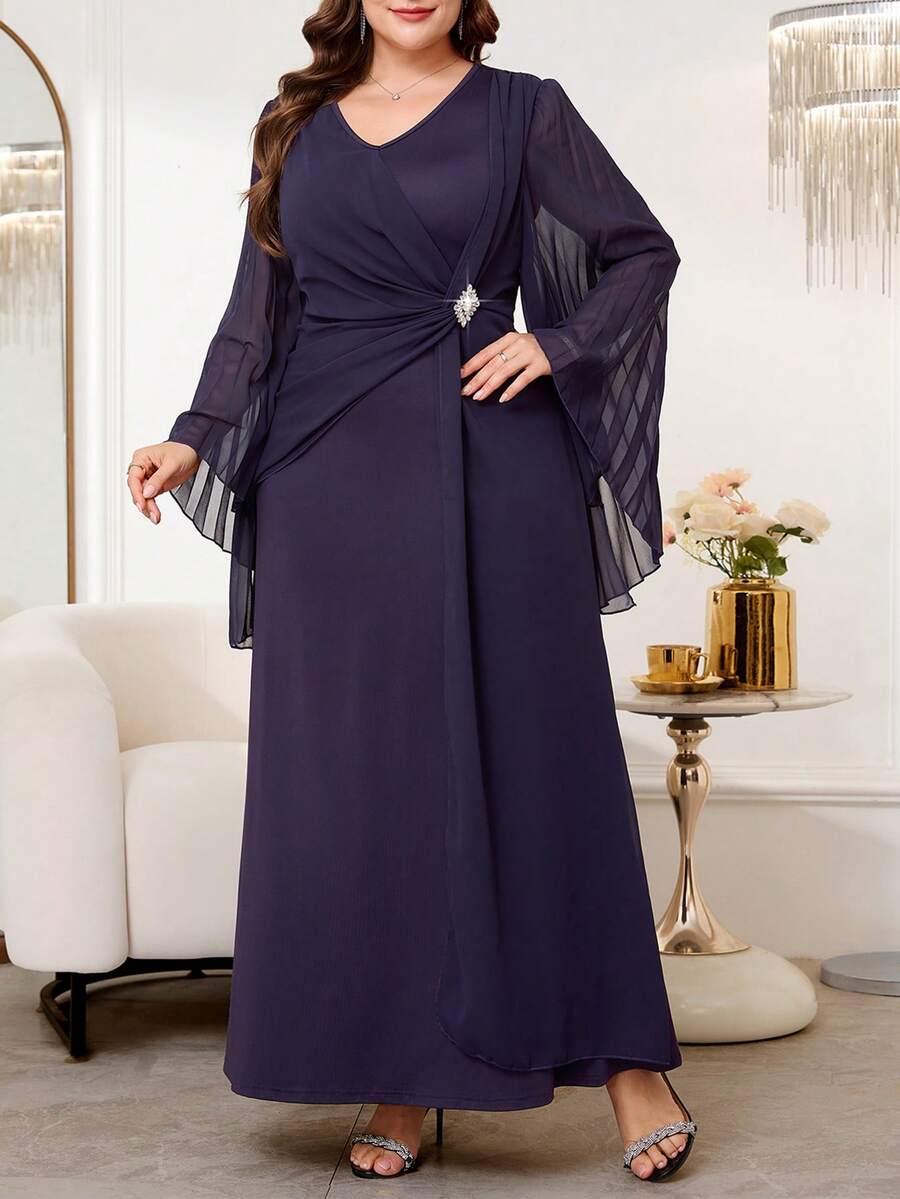 SHEIN Reflora فستان حفلة للمقاسات الكبيرة مزين بالراين ستون