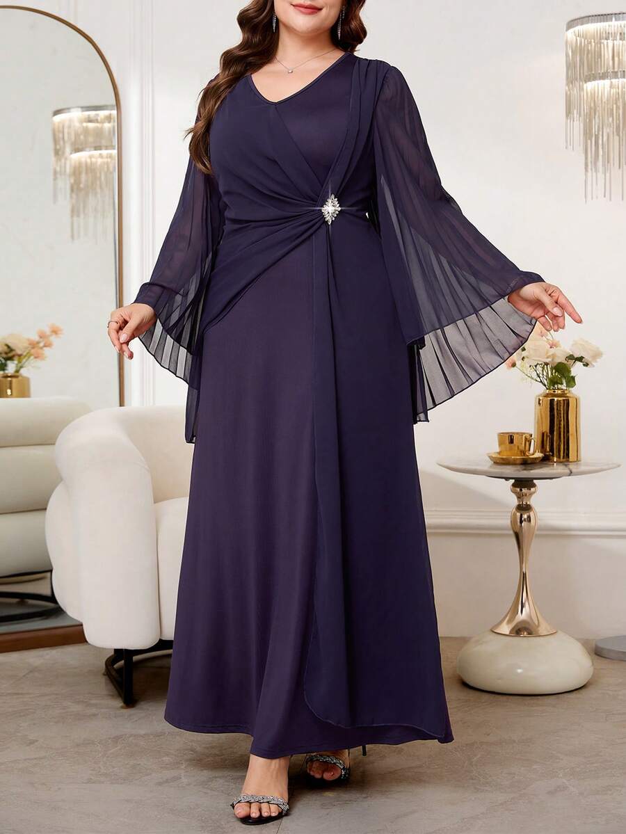 SHEIN Reflora فستان حفلة للمقاسات الكبيرة مزين بالراين ستون