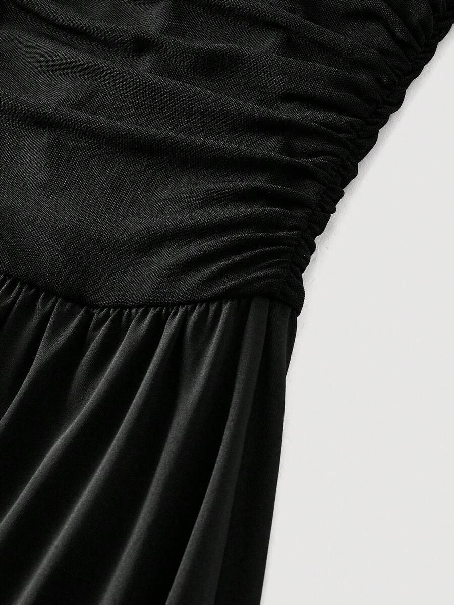 SHEIN MOD فستان أسود من الشبك بأكمام طويلة وتصميم جرس