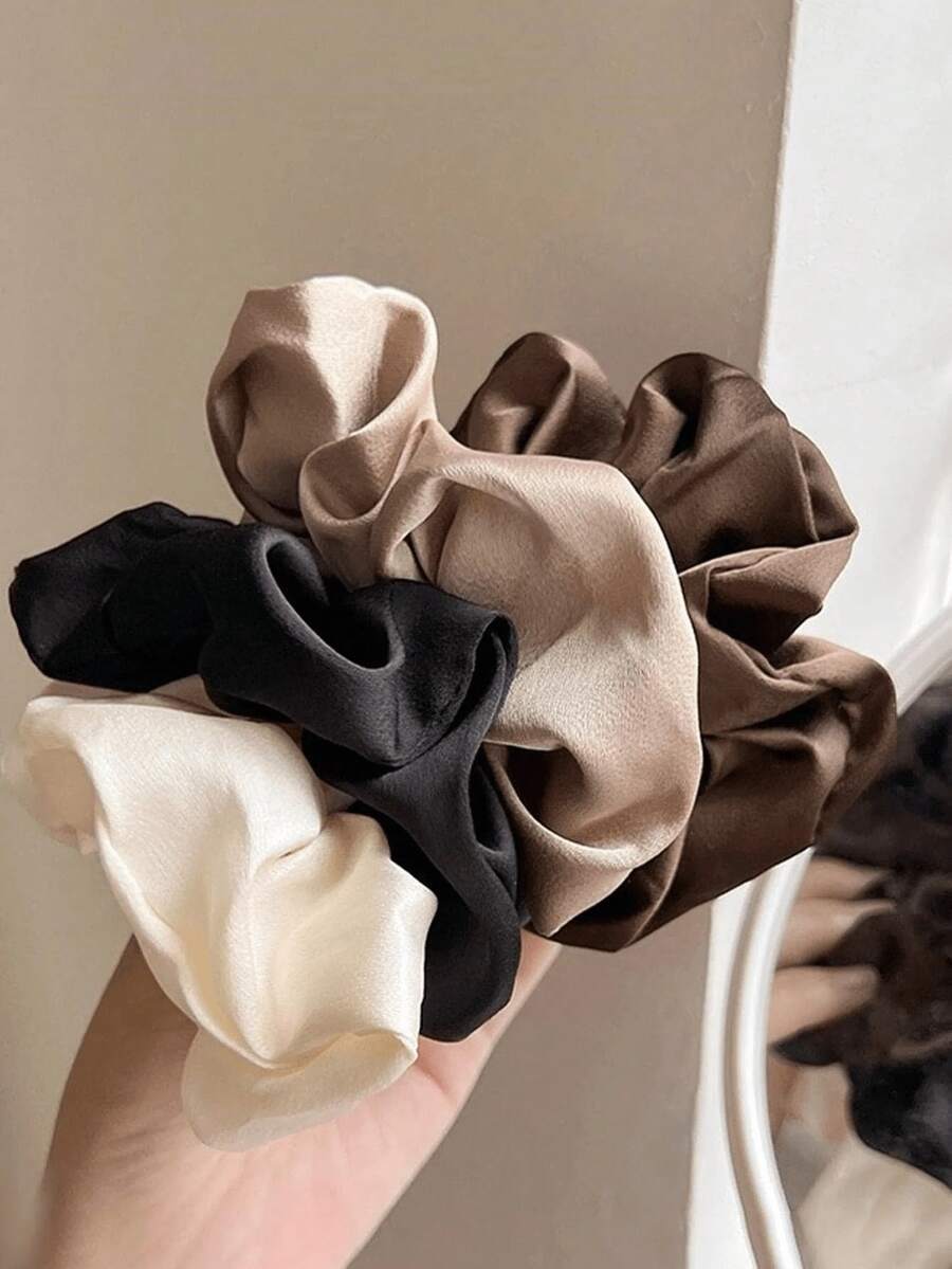 SHEIN طقم 5 أربطات شعر ساتان باللونين الأسود والبني