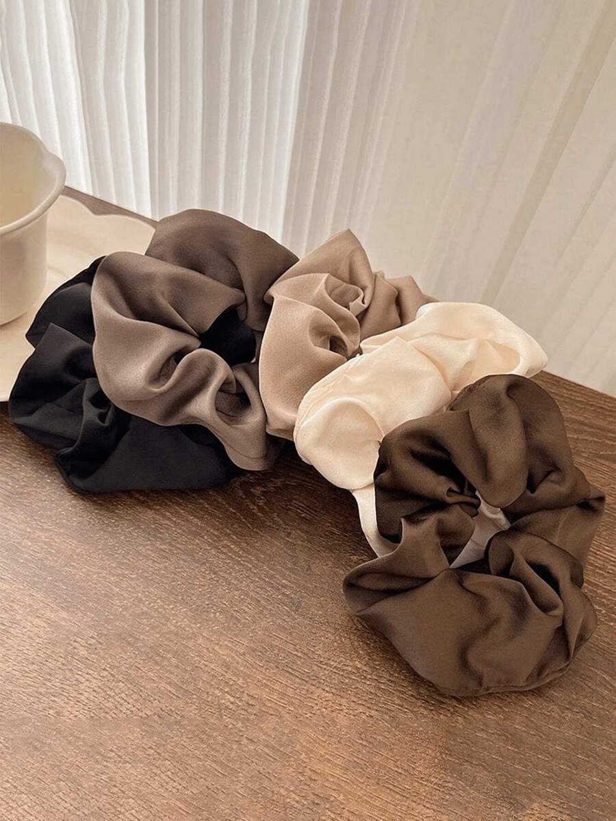 SHEIN طقم 5 أربطات شعر ساتان باللونين الأسود والبني