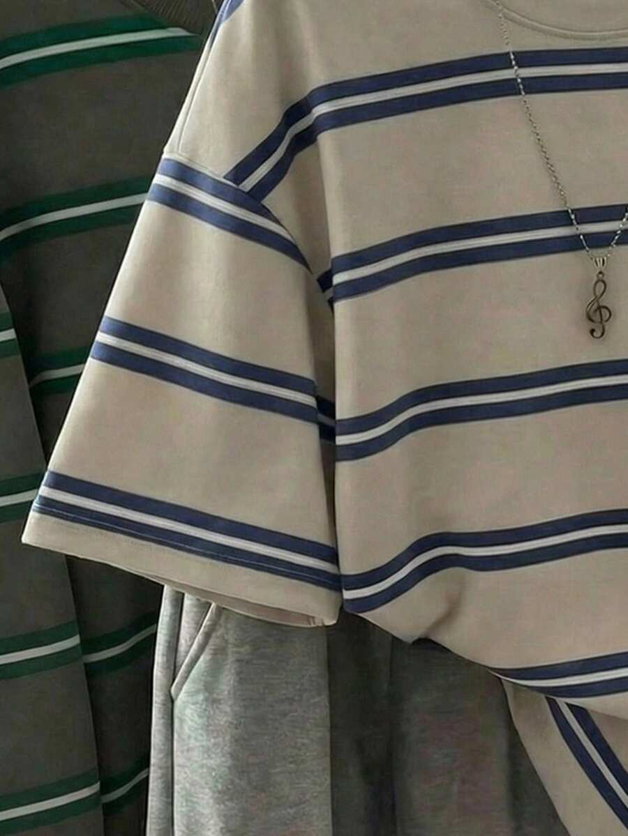 SHEIN EZwear تي شيرت نسائي مخطط كاجوال ستايل كوري