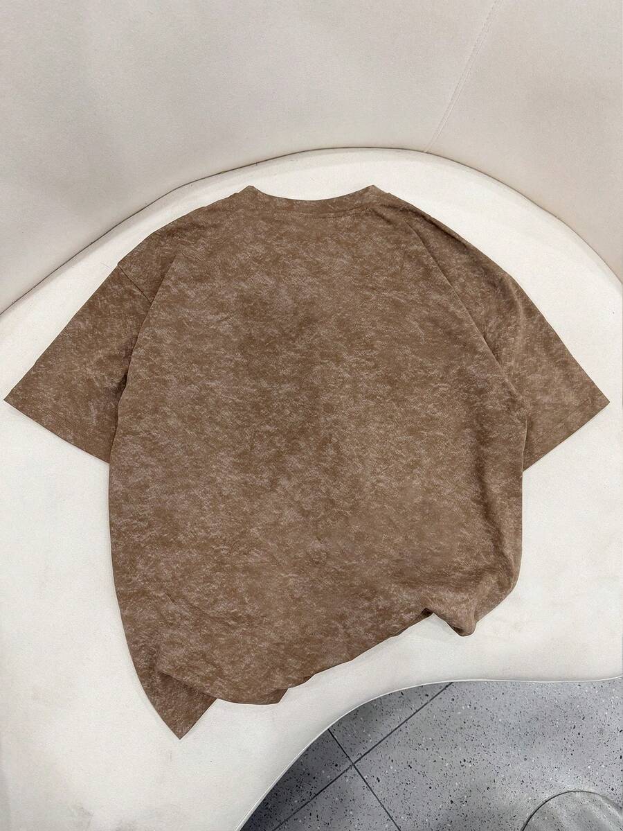 SHEIN تي شيرت نسائي بني بطبعة وجه نمر بتأثير تاي داي