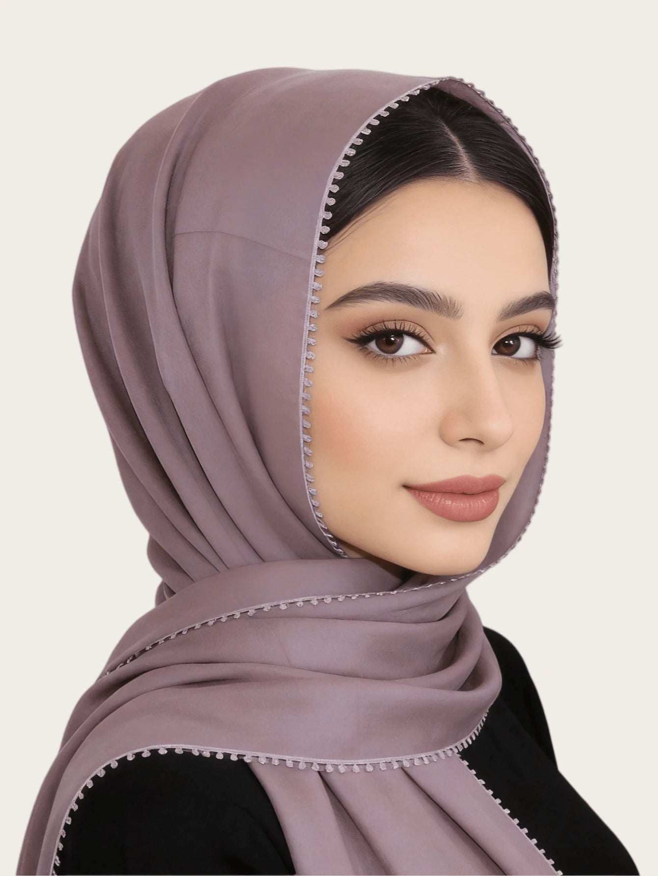 SHEIN وشاح حجاب ماليزي مستطيل بحواف زهرية دقيقة