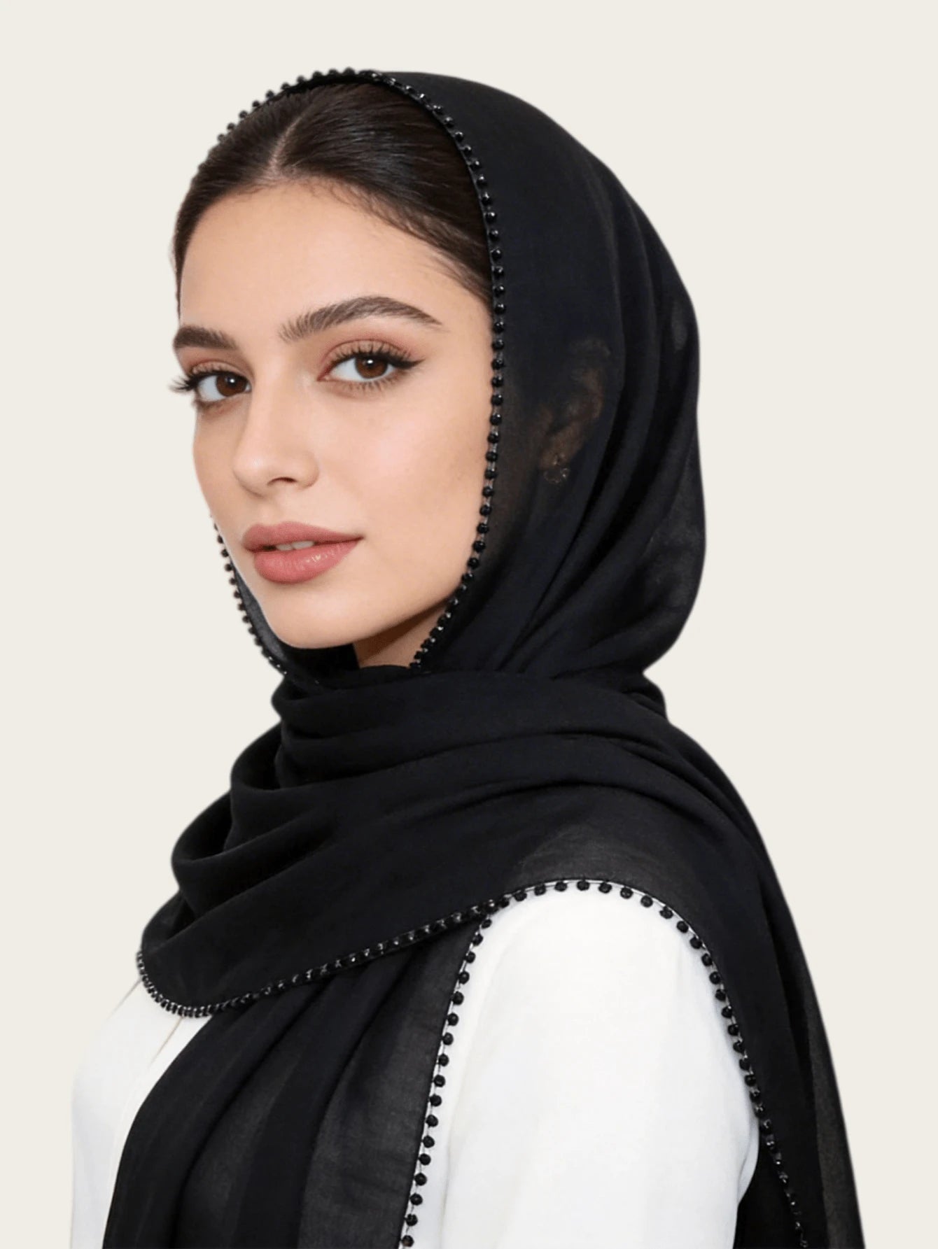 SHEIN وشاح حجاب ماليزي مستطيل بحواف زهرية دقيقة