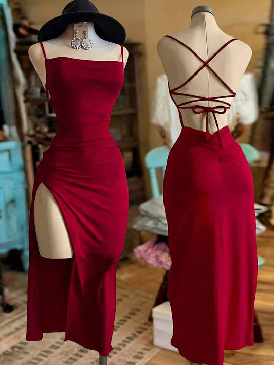 SHEIN EMERY ROSE فستان أحمر عصري بتصميم شق