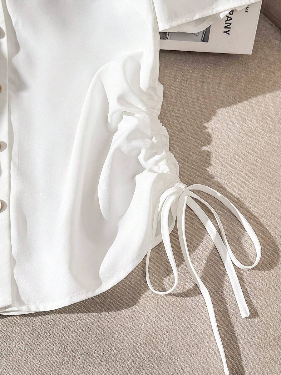 SHEIN Franclia قميص نسائي أبيض بأكمام قصيرة وربطات جانبية