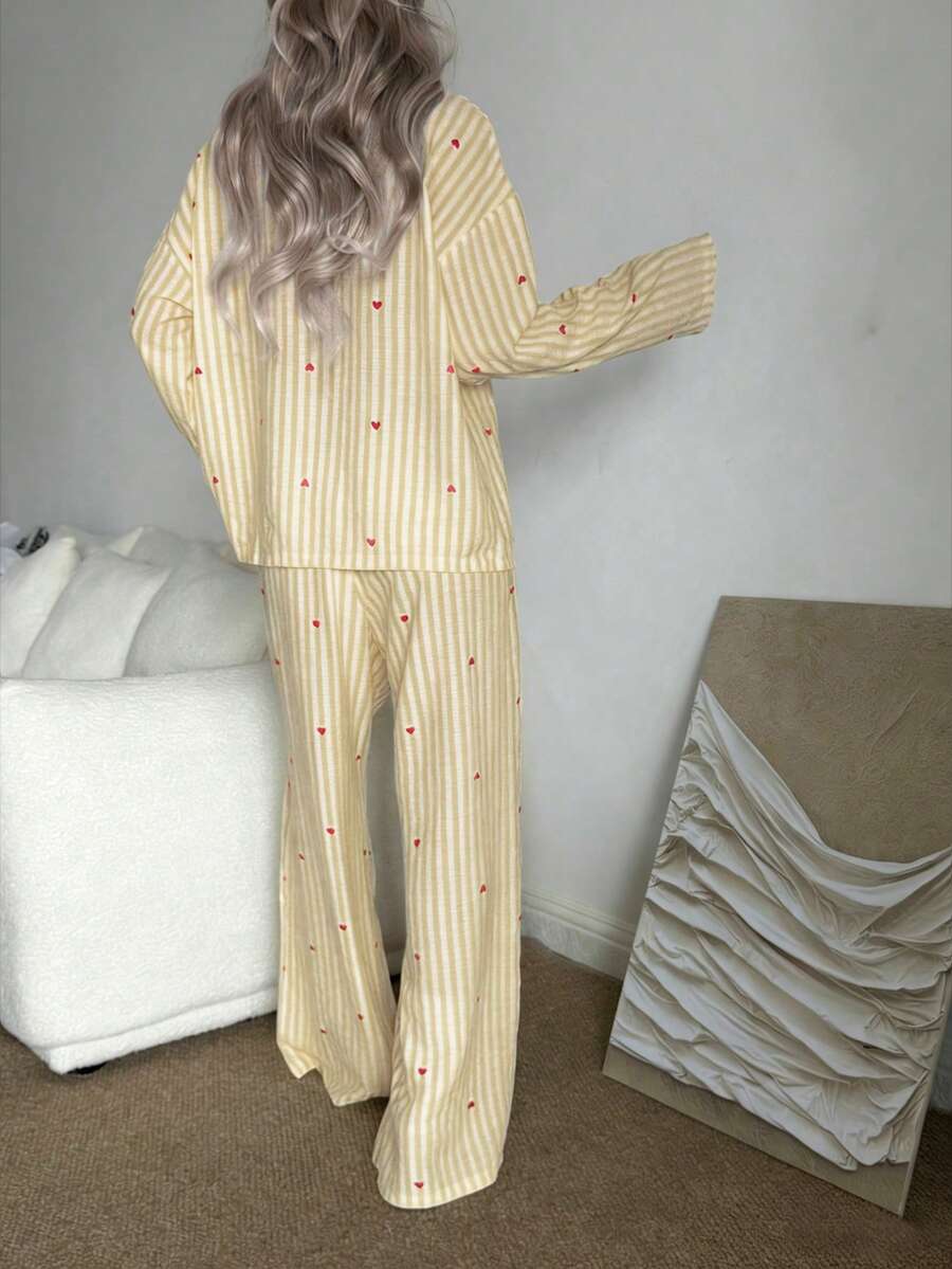 SHEIN Nina Bonheur طقم بيجامة قطعتين بأكمام طويلة وبنطال مريح