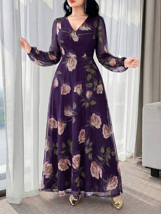 SHEIN Feyla فستان أرجواني أنيق بخصر مشدود وجذاب