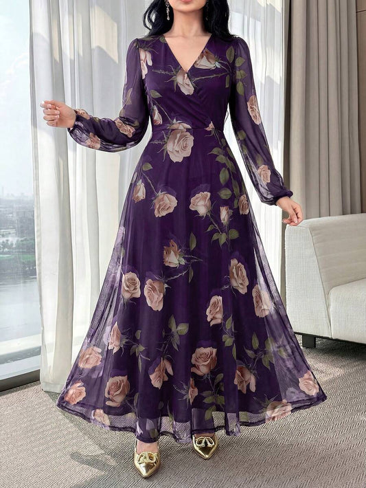 SHEIN Feyla فستان أرجواني أنيق بخصر مشدود وجذاب
