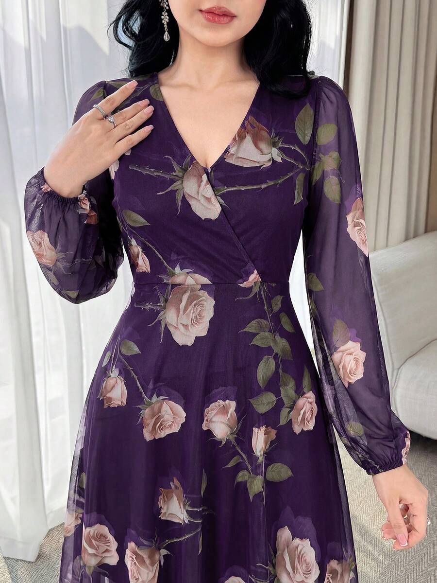 SHEIN Feyla فستان أرجواني أنيق بخصر مشدود وجذاب