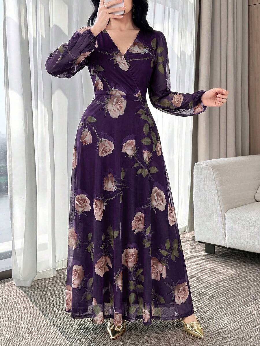SHEIN Feyla فستان أرجواني أنيق بخصر مشدود وجذاب